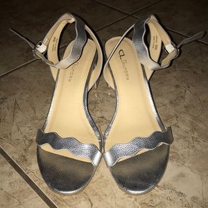 Scalloped Silver Chunky Heels